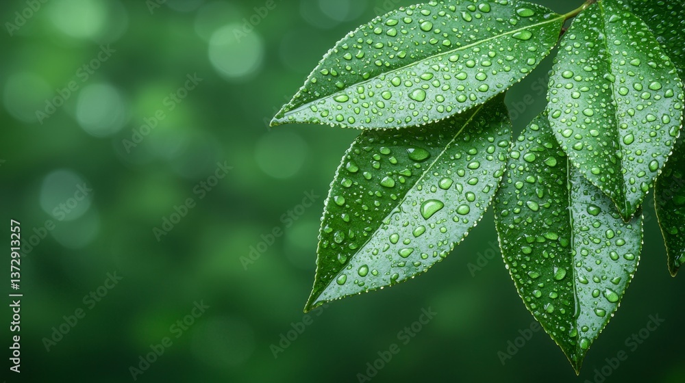 Fototapeta premium A close up of a green leaf with water droplets on it
