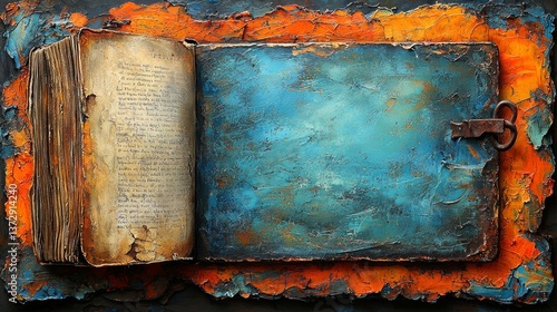 An open book with a key on top of it