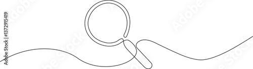 One continuous line drawing of magnifying glass.