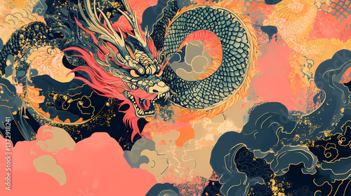 Celestial Guardian: A Vibrant Abstract Chinese Dragon