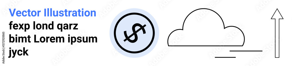 Dollar coin in a circle, minimalistic cloud, and upward arrow. Ideal for finance, growth, success, progress, innovation, investment simple landing page Dollar coin in a circle, minimalistic cloud, and upward arrow. Ideal for finance, growth, success, progress, innovation, investment simple landing page