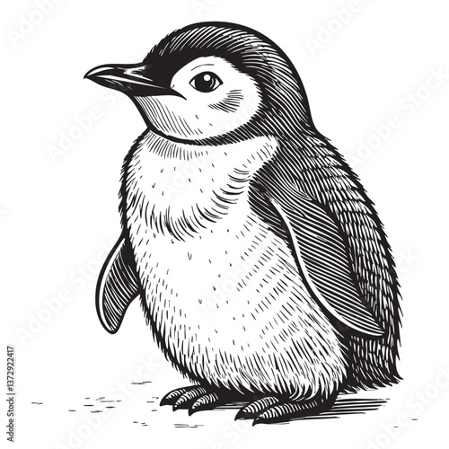 cute baby penguin engraving vector illustration