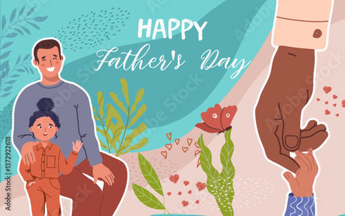 Collage, banner, background, horizontal, fathers day, family, hand drawn vector illustration.