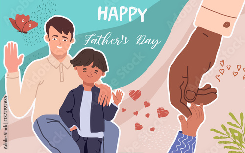 Collage, banner, background, horizontal, fathers day, family, hand drawn vector illustration.