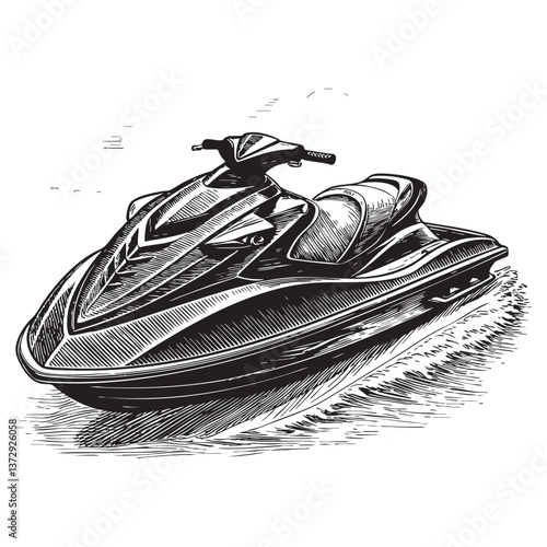 jet ski engraving vector illustration