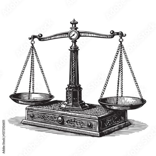 apothecary scale engraving vector illustration