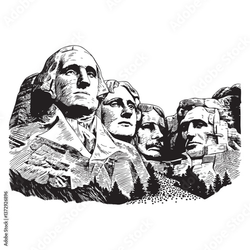 mount rushmore presidential faces carved engraving vector illustration