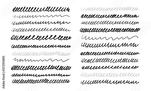 Twenty two hand drawn wavy lines made with different artistic tools. Doodles and squiggles. Vector set