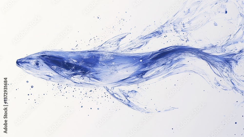 Obraz premium Abstract blue watercolor painting of a fish on white background