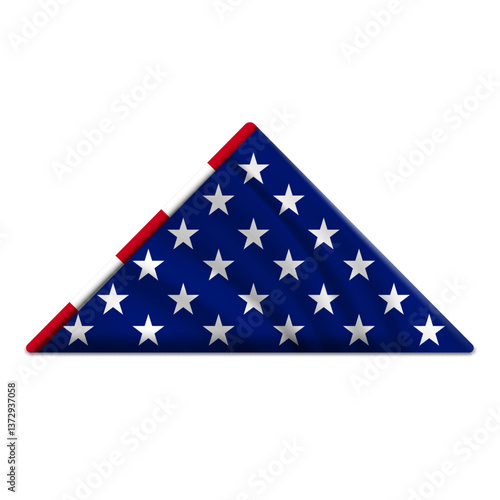 Folded USA flag. American flag folded into a triangle isolated on white background. Concept Memorial Day, Independence Day, July 4th. Flat lay, Top view. Vector illustration