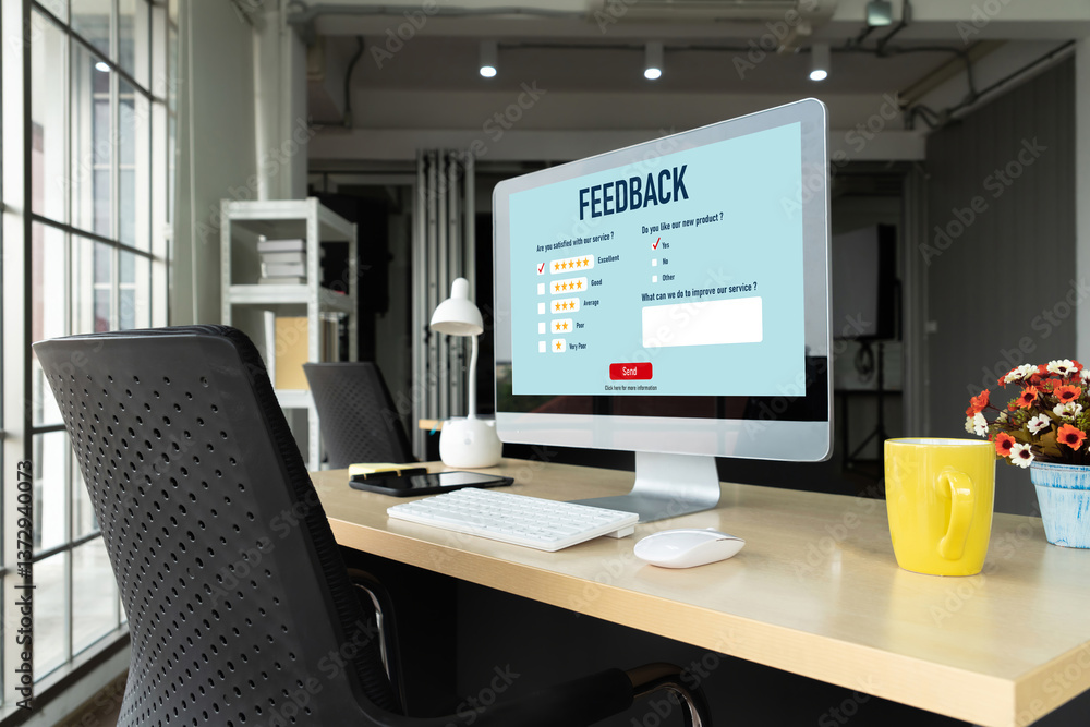 Fototapeta premium Customer feedback and review analysis by modish computer software for corporate business