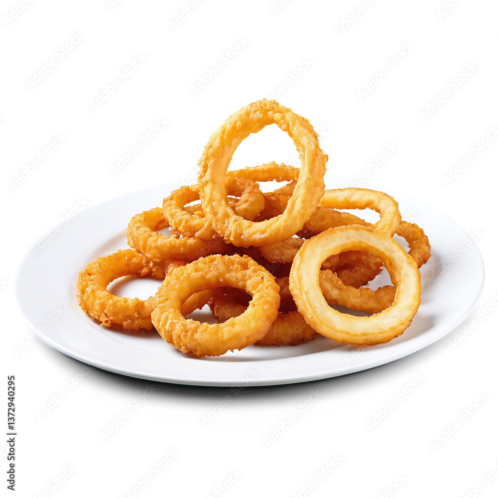 fried onion rings on a plate isolated on transparent background fried onion rings on a plate isolated on transparent background