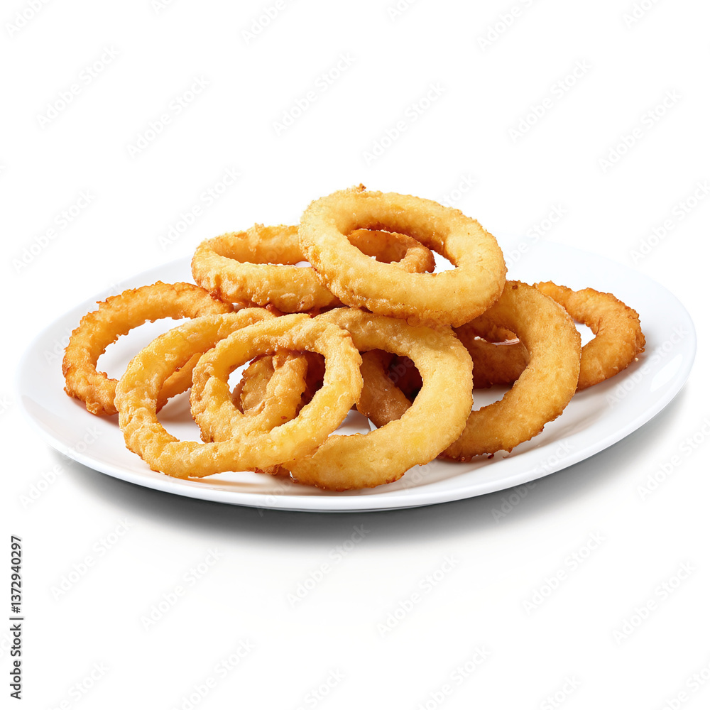 fried onion rings on a plate isolated on transparent background fried onion rings on a plate isolated on transparent background