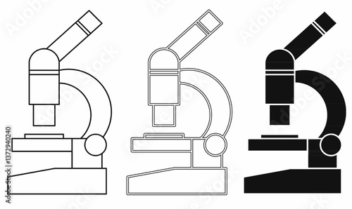 Minimalist microscope outline silhouette in black and white. Perfect for science, laboratory, medical, research, and educational designs.