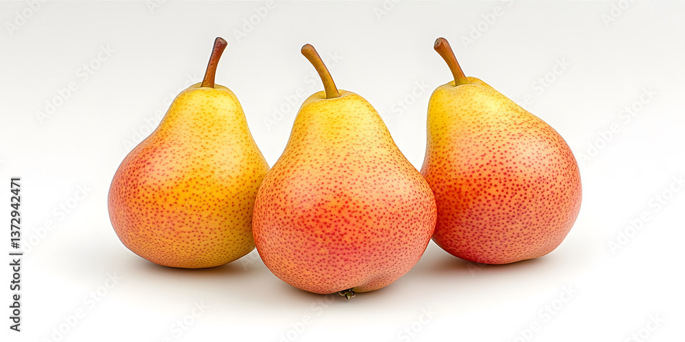close-up of yellow-red pears on a white background, fruit close-up of yellow-red pears on a white background, fruit