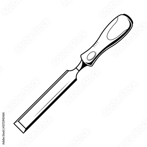 Abstract Black Simple Line Work Wood Chisel Building Engineering Tools Instrument Mechanical Doodle Outline Element Vector Design Style Sketch Isolated On White Background Illustration