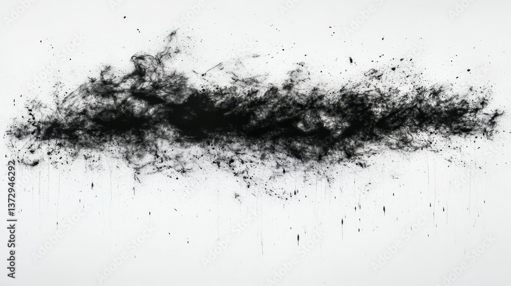 Fototapeta premium Abstract Black Ink Cloud on White Background - Modern Art Concept of Chaos and Creativity