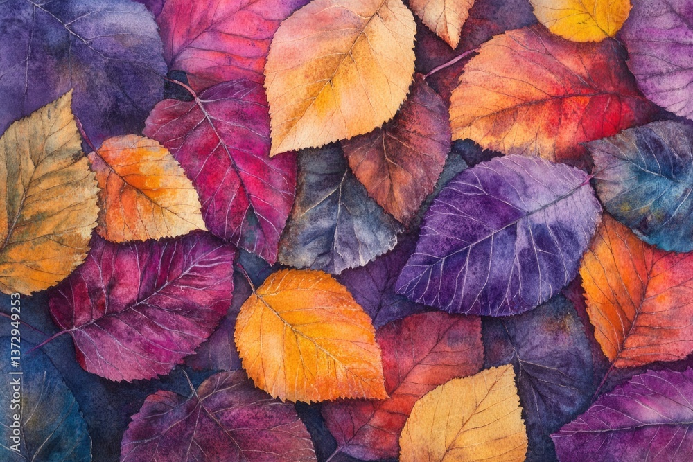 Display of vibrant autumn leaves in various colors laying on a surface outdoors Display of vibrant autumn leaves in various colors laying on a surface outdoors