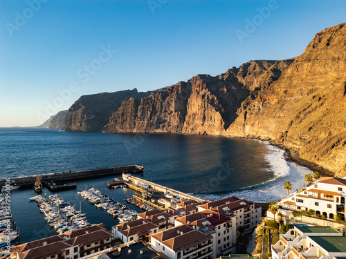 Drone view of Los Gigantes and town Puerto de Santiago, Tenerife.