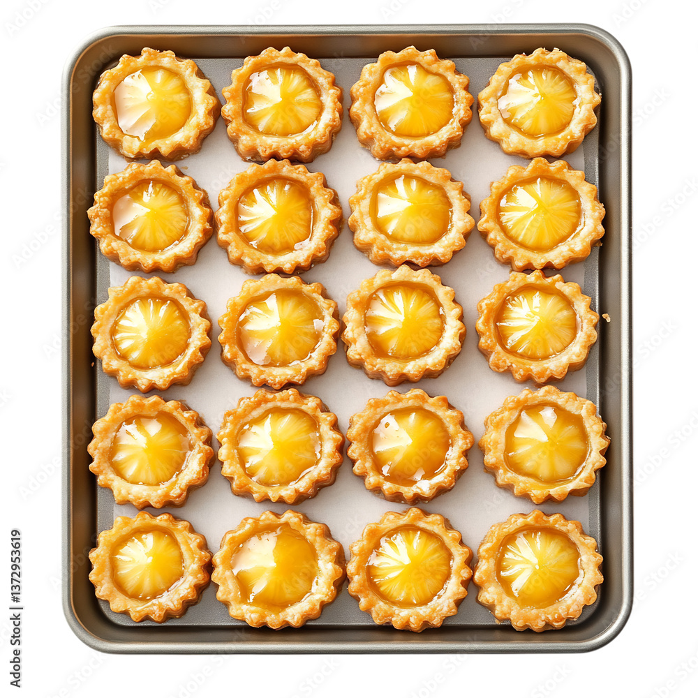 A Tray of Golden Pineapple Tarts With a Crumbly Butt Isolated on Transparent Background A Tray of Golden Pineapple Tarts With a Crumbly Butt Isolated on Transparent Background