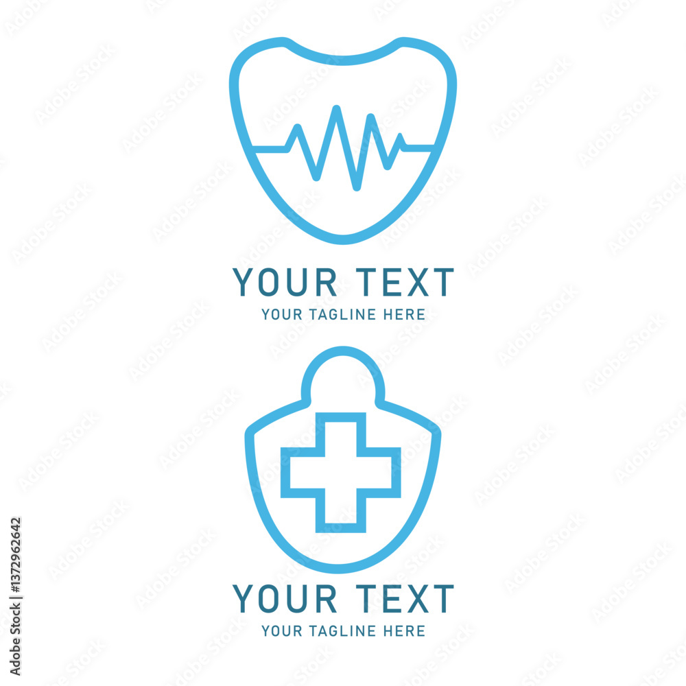 Obraz premium Medical Shield Heartbeat Logo Set, Geometric Symbol Design, Isolated on White