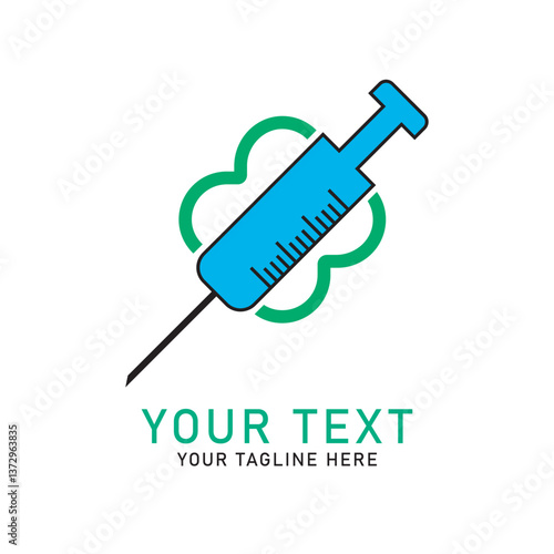 Syringe Logo Design, Medical Injection Symbol, Isolated on White