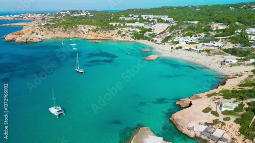 Beautiful coast and sea in Cala Tarida, Ibiza island, Spain