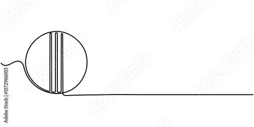 Cricket Ball One Line Drawing: Continuous Hand Drawn Sport Theme Object. professional cricket bat continuous single one line drawing art vector design, Single continuous line drawing cricket ball. 