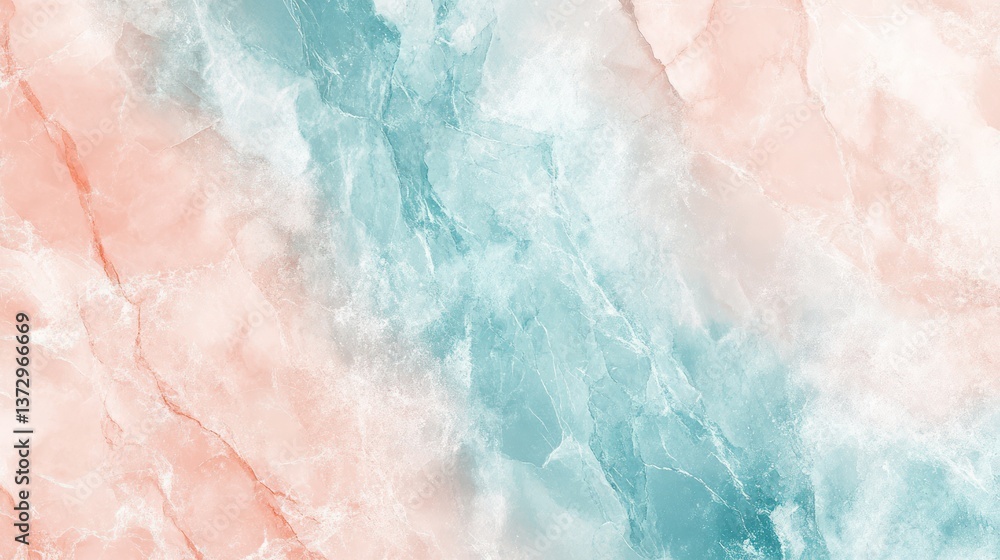 Fototapeta premium Pastel teal and peach marble texture background; design element