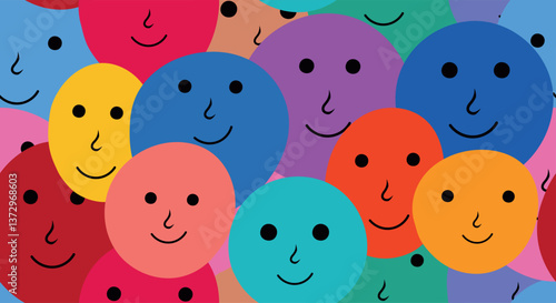 Seamless pattern of group of abstract faces frontal view of multicultural people. Diversity equality inclusion belonging DEIB concept