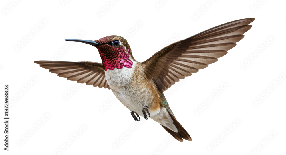 Fototapeta premium Isolated Ruby-Throated Hummingbird in Flight