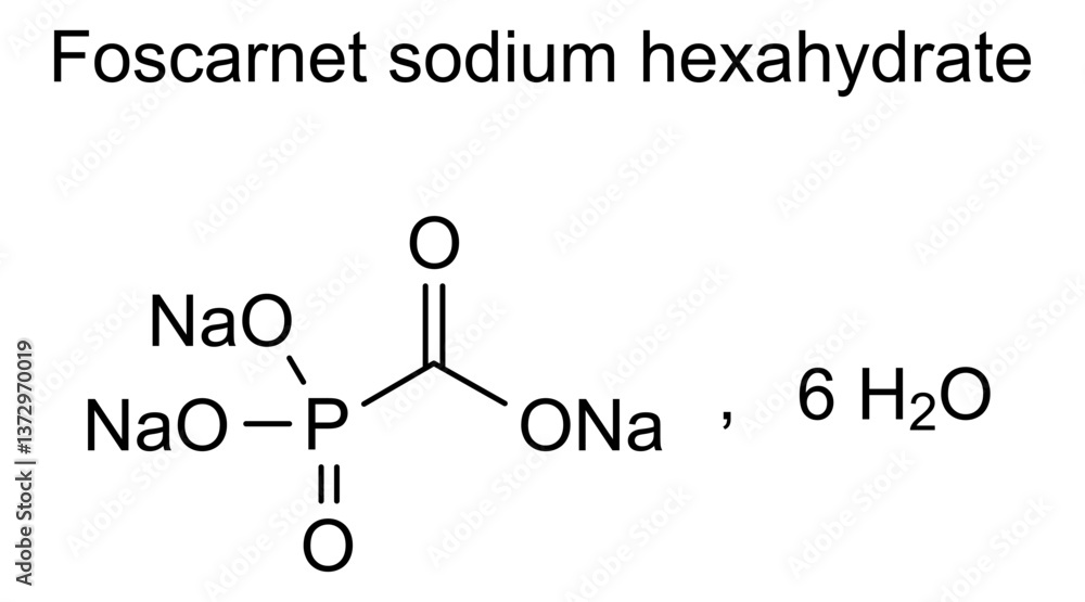 Chemical structure of foscarnet sodium hexahydrate, drug substance Chemical structure of foscarnet sodium hexahydrate, drug substance