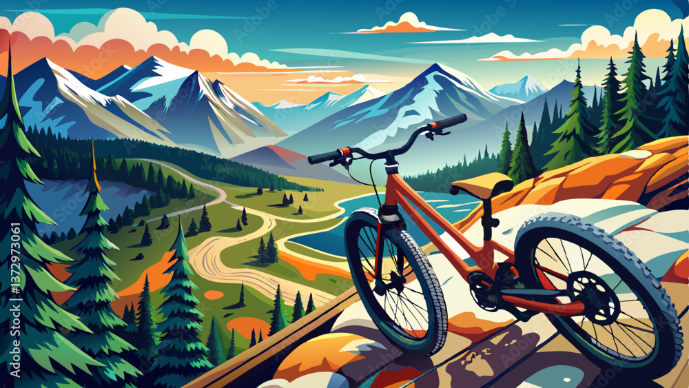 Fototapeta premium Mountain biking in Whistler, British Columbia Canada - Top of the world trail in the Whistler mountain bike park 