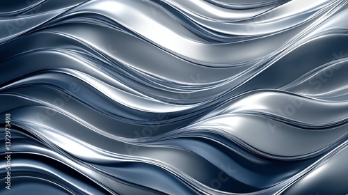 Abstract background of flowing, undulating metallic waves in shades of silver and blue.
