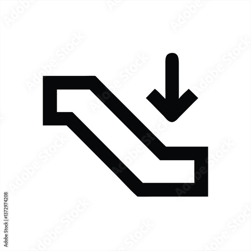 Directional arrow indicating descent on a staircase or escalator