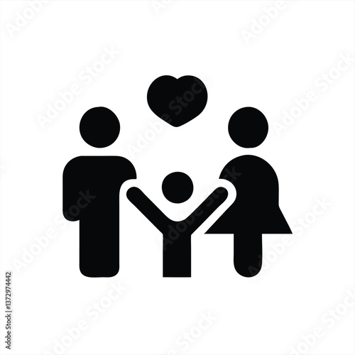 Family love symbol in black vector illustration with heart