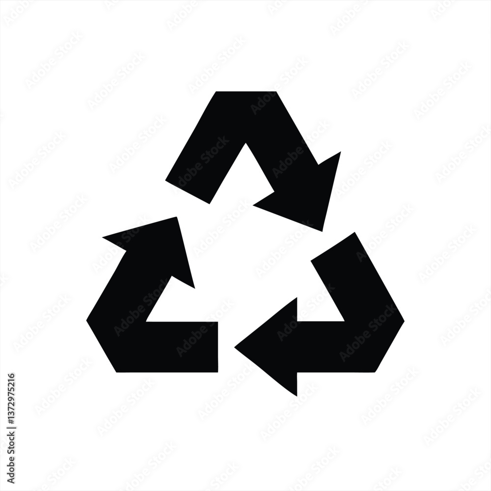Recycling symbol design in bold black on a white background Recycling symbol design in bold black on a white background