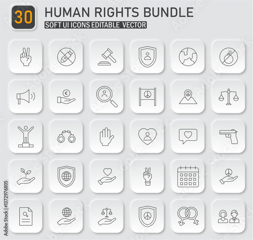 Soft UI Icons Editable Vector Bundle Symbolizing Human Rights and Justice