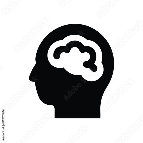 Vector illustration of a brain in a head silhouette