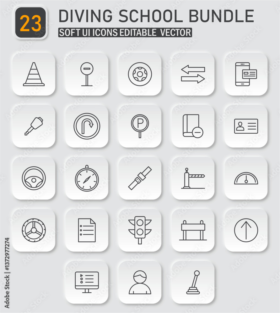 Driving School Soft UI Icons Editable Vector Bundle for Educational Purposes Driving School Soft UI Icons Editable Vector Bundle for Educational Purposes