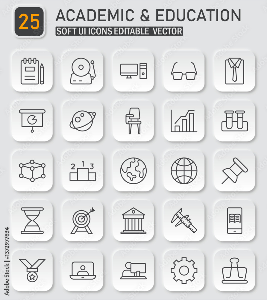Academic and Education Soft UI Icons Collection for Learning and Knowledge Academic and Education Soft UI Icons Collection for Learning and Knowledge
