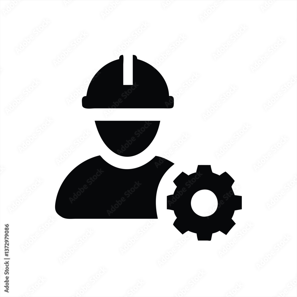Worker in safety helmet holds gear symbolizing industry Worker in safety helmet holds gear symbolizing industry