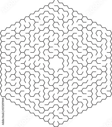 Complex Hexagonal Maze Puzzle Geometric Pattern, Labyrinth, Lines