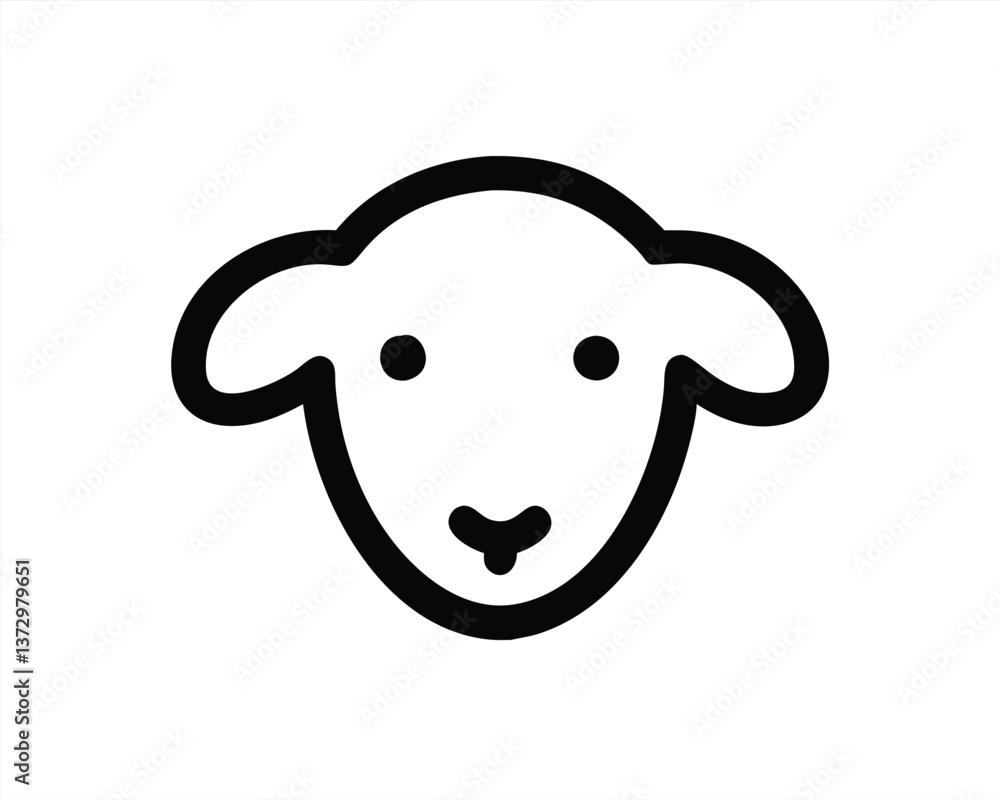 Simple vector illustration of a sheeps face in black outline Simple vector illustration of a sheeps face in black outline