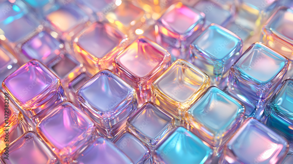 Abstract 3d background wallpaper with glass squares with colorful light emitter iridescent neon holographic gradient. Design visual element for banner header poster or cover. Abstract 3d background wallpaper with glass squares with colorful light emitter iridescent neon holographic gradient. Design visual element for banner header poster or cover.