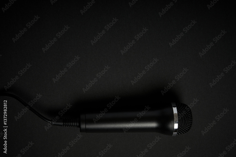 Fototapeta premium Black microphone on black background