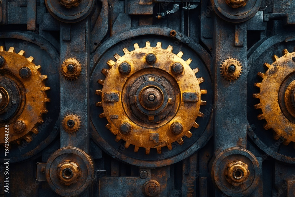 Close up of interlocking gears forming intricate industrial background Close up of interlocking gears forming intricate industrial background
