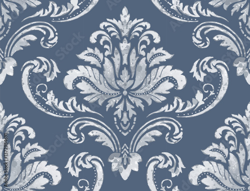 Damask seamless watercolor pattern element. Vector classical luxury old fashioned damask ornament, royal victorian seamless texture for wallpapers, textile. Vintage exquisite floral baroque