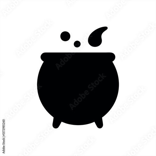 Cauldron with bubbling liquid and floating droplets in a vector design