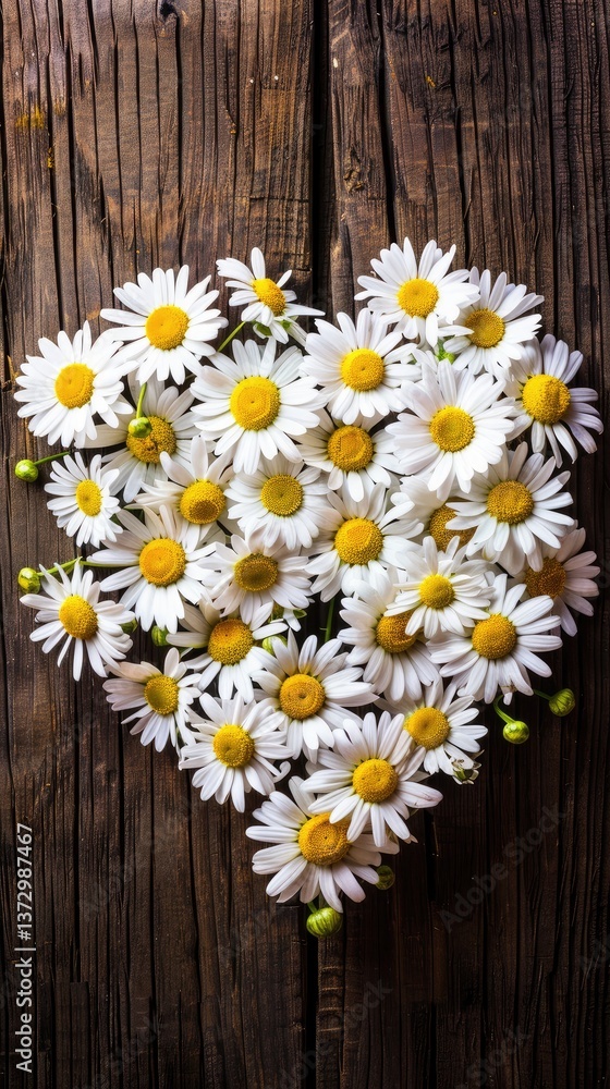 Obraz premium White daisies arranged in the shape of an ornamental heart 